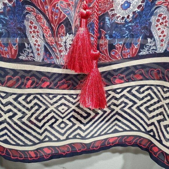 Lane Bryant Womens Blouse Top V Neck Kimono Sleeve Floral Print Red Blue 14/16. - Picture 4 of 15